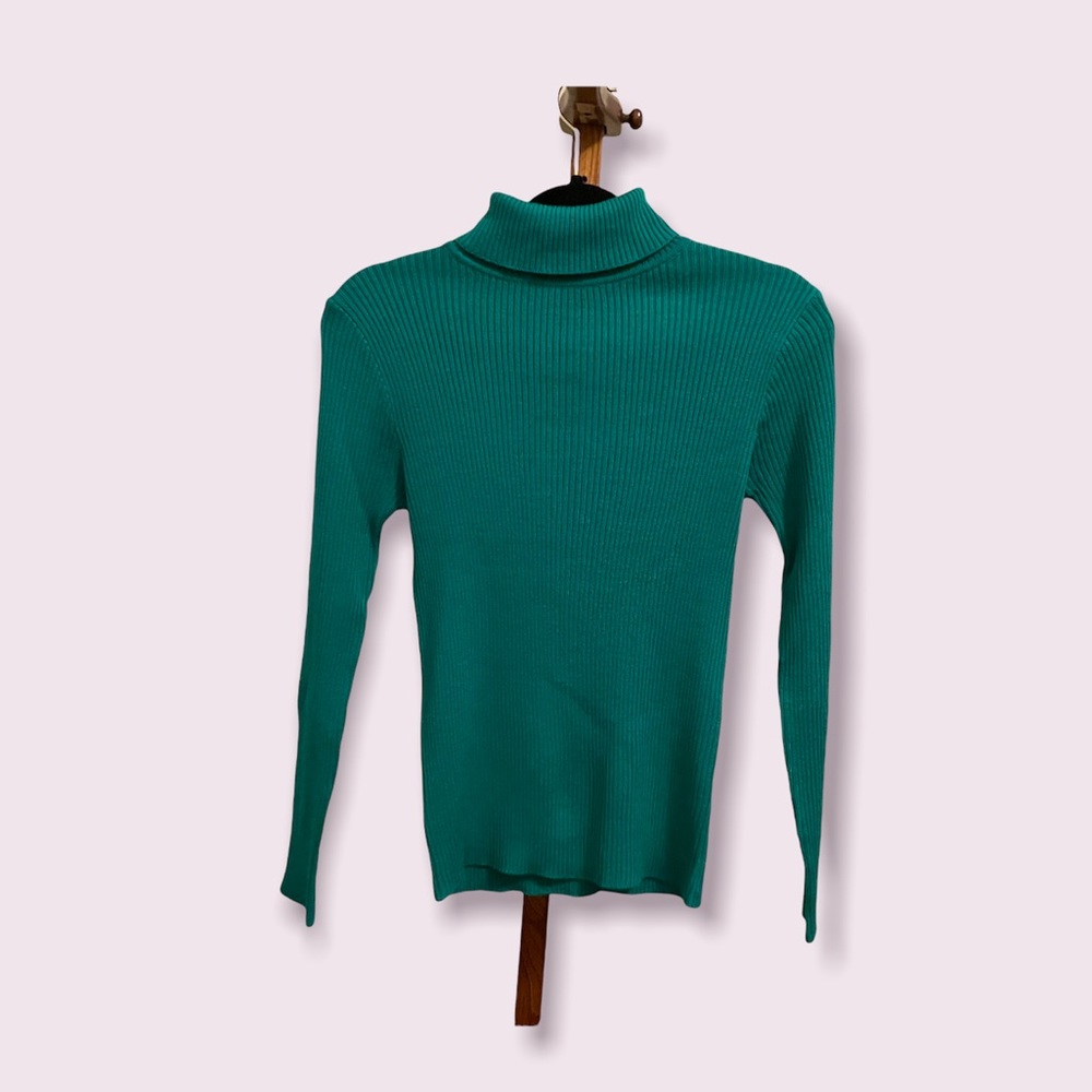 Vintage Ribbed Turquoise Turtleneck sweater by Ms. Shannon size Medium